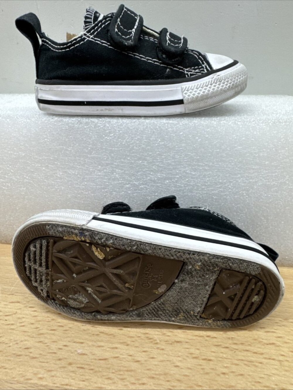 Converse Infant Black All Star Shoes 4 Double Strap Casual Canvas Sneakers - Picture 8 of 11